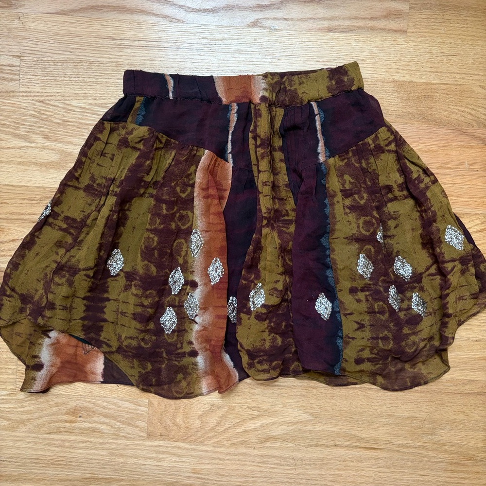 Zara Olive Green Brown & Rust Tie-Dye Circle Skirt
